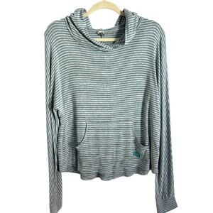 Roxy Gray & Blue Striped Hooded Pullover Sweater - Size Small